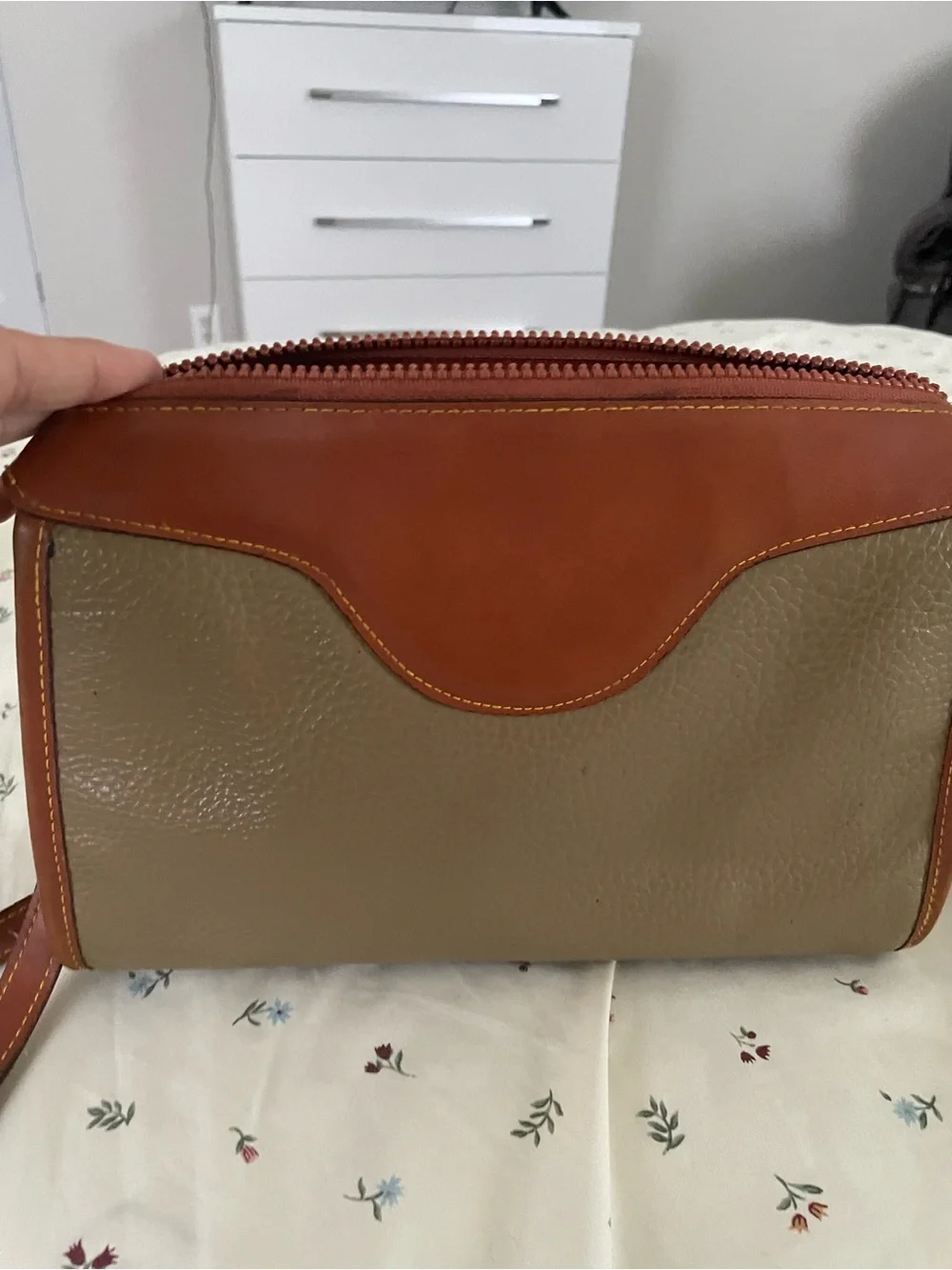 Dooney & Bourke Pebbled Leather Crossbody in Green with Brown Trim